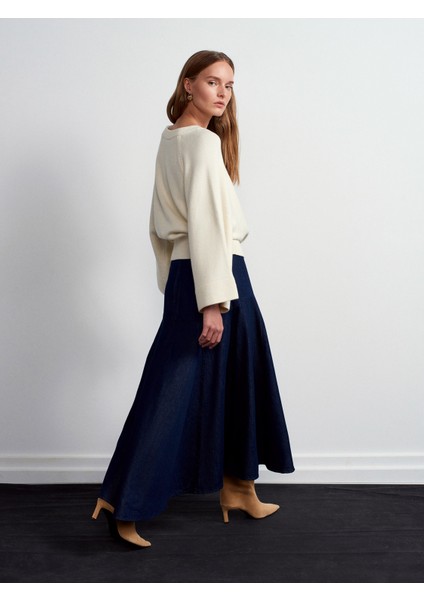 80590 Pileli Uzun Kot Etek-Lacivert