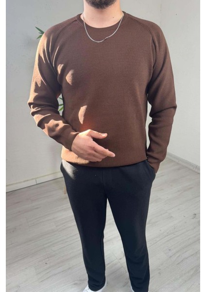 Erkek Kahve Bisiklet Yaka Slim Kazak