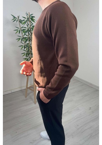 Erkek Kahve Bisiklet Yaka Slim Kazak fiyatları