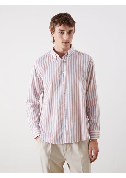 Yeni Sezon Regular Fit Uzun Kollu Çizgili Poplin Erkek Gömlek