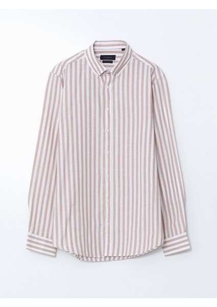 Yeni Sezon Regular Fit Uzun Kollu Çizgili Poplin Erkek Gömlek indirimleri