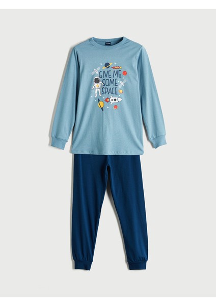 Yeni Sezon Bisiklet Yaka Baskılı Erkek Çocuk Pijama Takımı