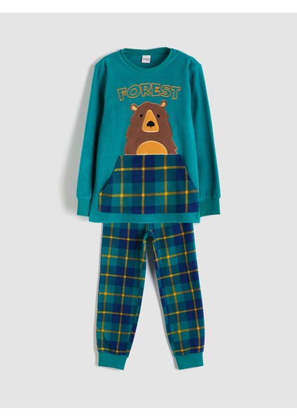 Yeni Sezon Bisiklet Yaka Polar Erkek Çocuk Pijama Takımı