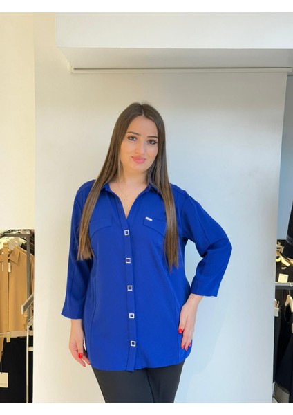 Büyük Beden Cep ve Kollar Detaylı Bluz