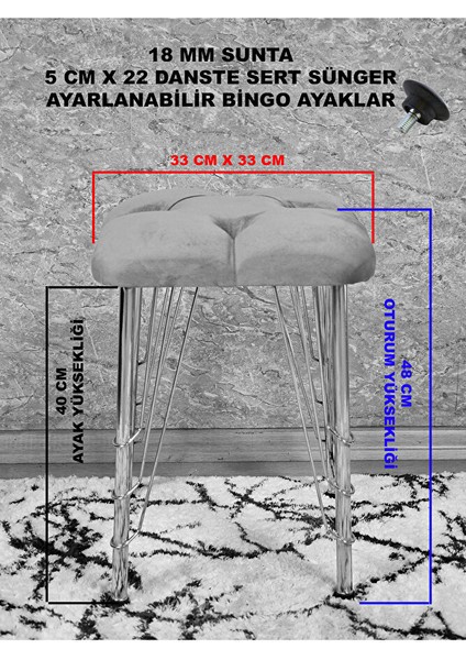 Kare Beyaz Boyalı Telli Ayaklı Tabure - Oturak - Bar Taburesi - Ayaklı Tabure Füme Renk 33 x 48 Boyut/ebat indirimleri