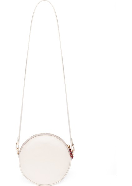 Çona Maxi - İnce Çizgili Bej Deri Yuvarlak Çanta