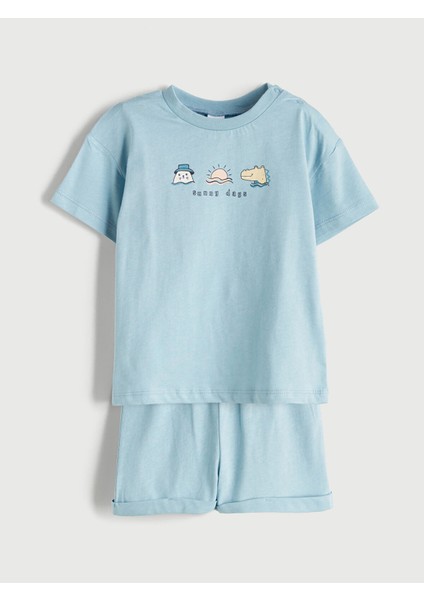 Yeni Sezon Bisiklet Yaka Baskılı Erkek Bebek Şortlu Takım