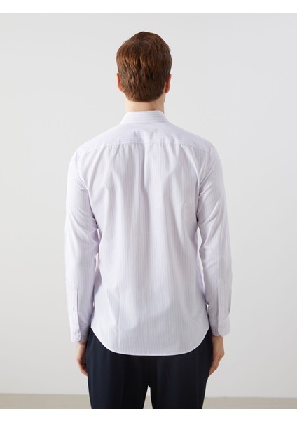 Yeni Sezon Slim Fit Uzun Kollu Çizgili Poplin Erkek Gömlek fırsatları