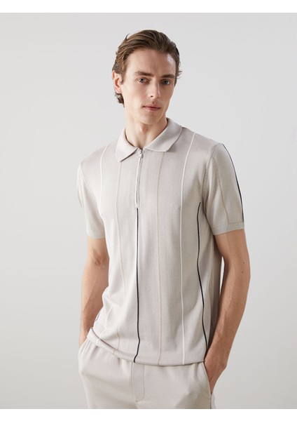 Yeni Sezon Polo Yaka Kısa Kollu Çizgili Erkek Triko Kazak