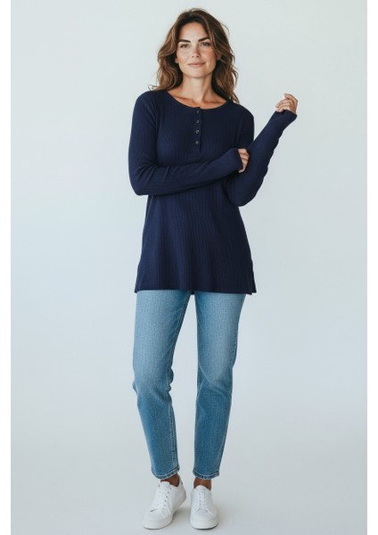 Kadın Yaka Düğme Detaylı Mevsimlik Bluz