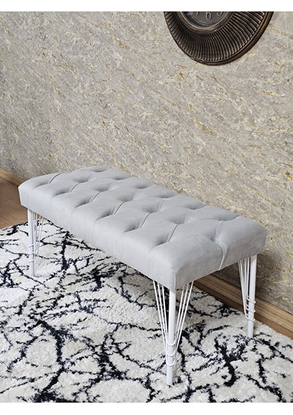 Beyaz Boyalı Tel Ayaklı 90 cm Puf Bench - Puf - Bench - Kasalı Oturak - Oturak - Yatak Ucu Puf Gri Renk 90 x 41 Boyut/ebat fırsatları