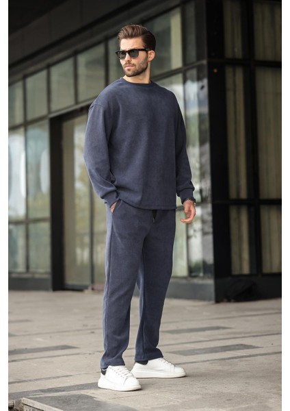 Lacivert Bisiklet Yaka Erkek Kadife Takım E7337