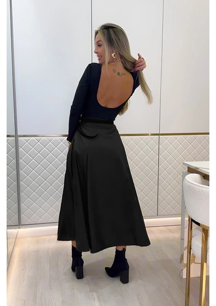 Kadın Yüksek Belli Maxi Deri Kemersiz Etek fiyatları