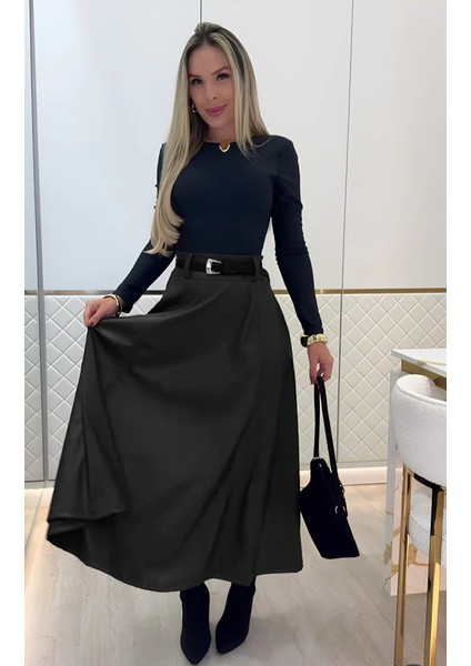 Kadın Yüksek Belli Maxi Deri Kemersiz Etek fırsatları
