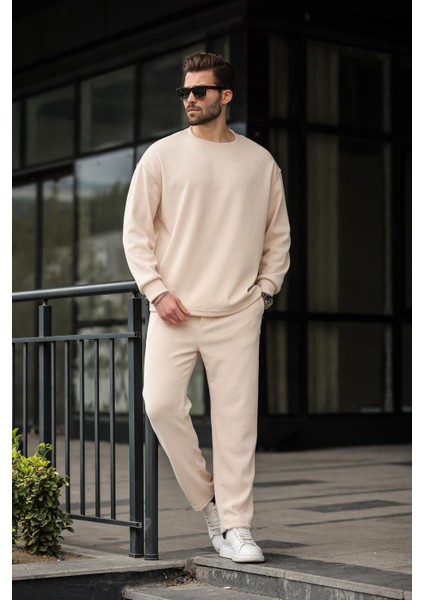 Bej Bisiklet Yaka Erkek Kadife Takım E7337