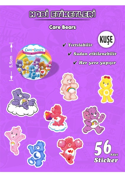 Sevimli Care Bears Hobi Etiket Seti