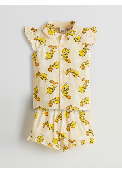 Yeni Sezon Tweety Baskılı Kız Bebek Şortlu Pijama Takım
