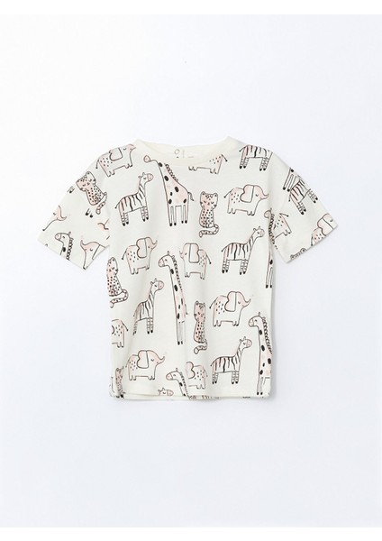 Yeni Sezon Bisiklet Yaka Baskılı Kısa Kollu Kız Bebek Tişört