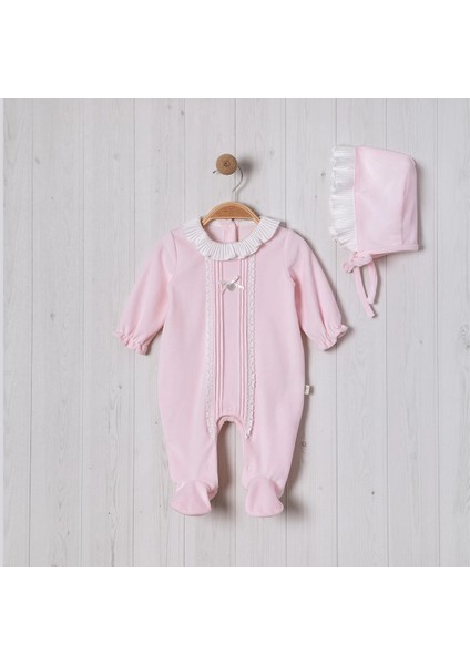 Nervürlü Yakası Fırfırlı Şapkalı Bebe Kız Tulum