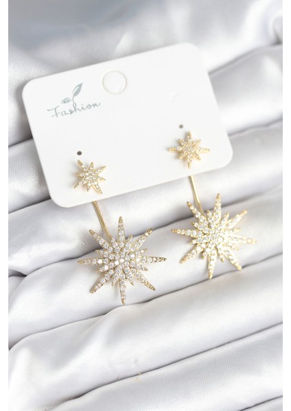 Kutup Yıldızı Model Zirkon Taşlı Pirinç Kadın Küpe