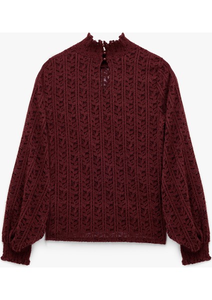 Uzun Balon Kollu Fırfırlı Dik Yaka Dantelli Bluz fiyatları