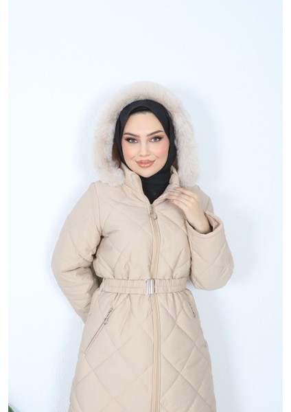 Günay Kadın Kemerli Astarlı Kapitone Mont modelleri