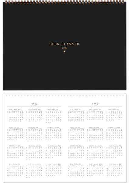 2026 Masaüstü Planlayıcı Takvim 25X35 cm - Siyah indirimleri