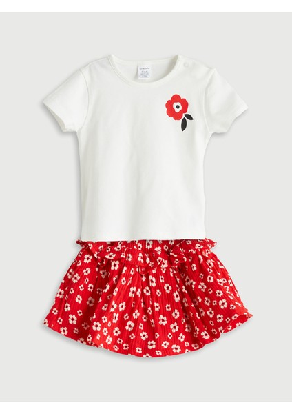 Yeni Sezon Çiçekli Kız Bebek Tişört ve Şort Etek 2'li