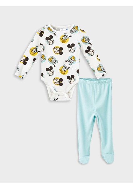 Yeni Sezon Mickey Mouse Baskılı Erkek Bebek Çıtçıtlı Body ve Pantolon 2'li