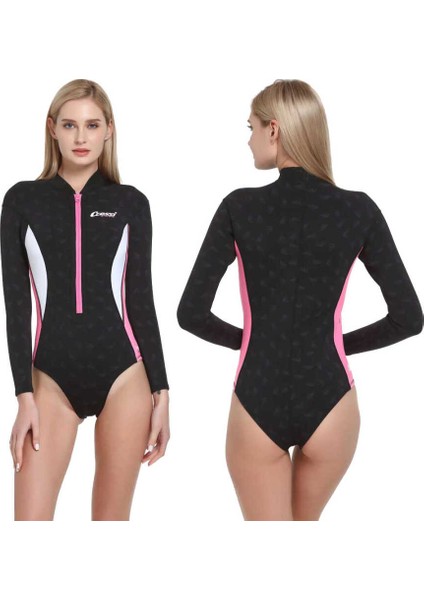 Termico Lady Shorty Uzun Kol Yüzücü Elbisesi 2mm - No:3 / M-Black / Pınk / Whıte