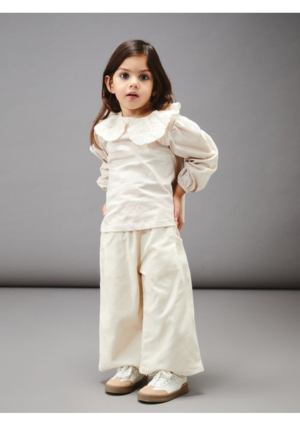 Yeni Sezon Bebe Yaka Kız Bebek Bluz ve Pantolon 2'li Takım