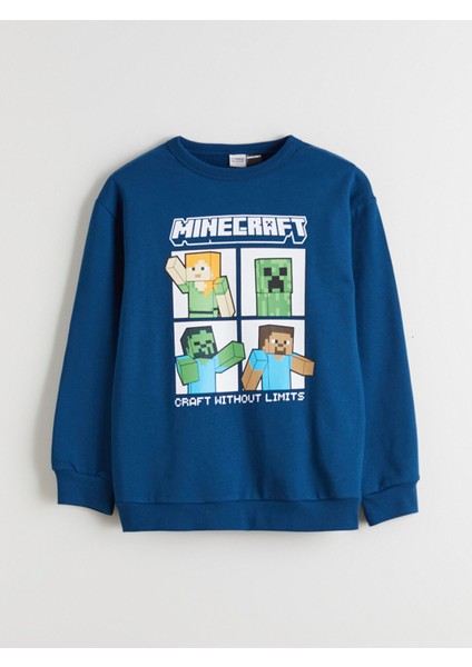 Yeni Sezon Bisiklet Yaka Minecraft Baskılı Erkek Çocuk Sweatshirt