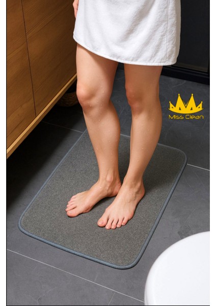 40X60 cm Gri Banyo Paspası, Kaymaz Tabanlı, Su Emici, Kare Tasarım