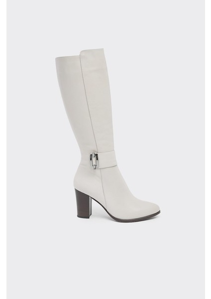 Hakiki Deri Fermuarlı Kadın Çizme