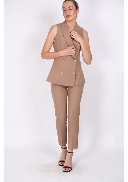 Abiye Yelek & Boru Paça Pantolon Takım-Taş