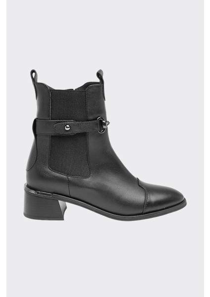 Fermuarlı Tokalı Hakiki Deri Kadın Bot