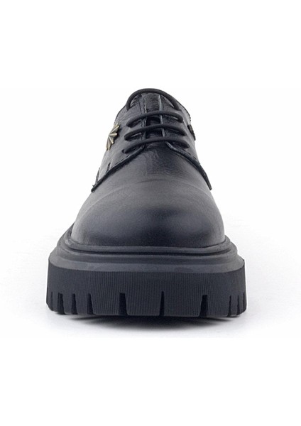 Siyah Kırışık Hakiki Deri Bağcıklı Toka Detaylı Kız Çocuk Oxford Ayakkabı fırsatları