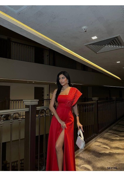 Tek Omuz Gece Elbisesi 583155 Kırmızı fiyatları