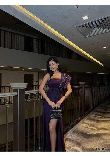 Tek Omuz Gece Elbisesi 583155 Mor fiyatları