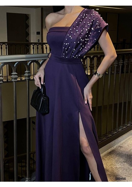 Tek Omuz Gece Elbisesi 583155 Mor modelleri