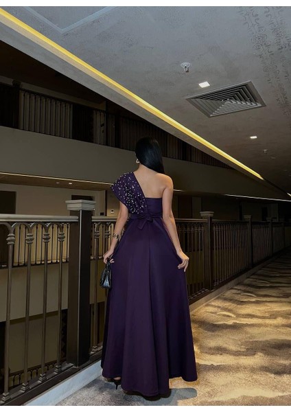 Tek Omuz Gece Elbisesi 583155 Mor fırsatları