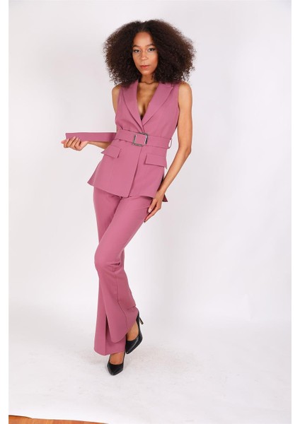 Kemerli Klasik Yelek & Ispanyol Paça Pantolon Takım-Rose modelleri