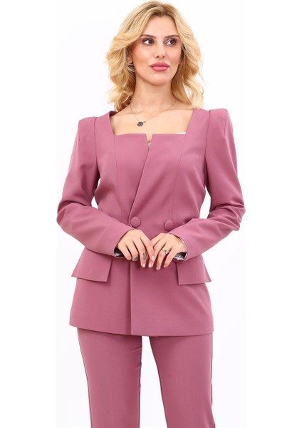 Kare Yaka Ceket-Rose