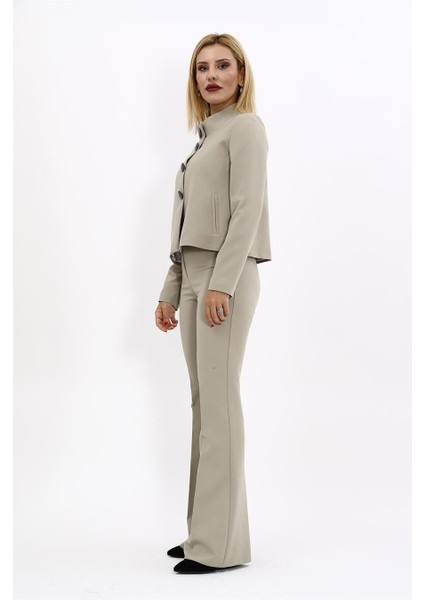 Boydan Düğmeli Mini Ceket & Ispanyol Paça Pantolon Takım-Bambu modelleri