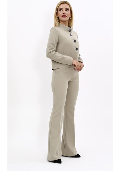 Boydan Düğmeli Mini Ceket & Ispanyol Paça Pantolon Takım-Bambu fırsatları