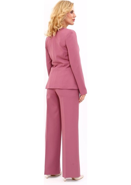 V Yaka Boydan Kuplu Kılasik Ceket & Bol Paça Pantolon-Rose modelleri
