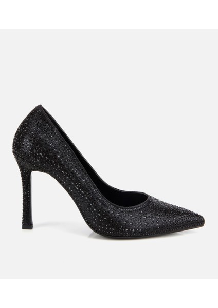 01AYH314790A100 KADIN Siyah Taşlı Yüksek Topuklu Stiletto
