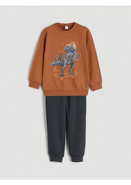 Lcw Kids Turuncu Bisiklet Yaka Erkek Çocuk Sweatshirt ve Eşofman Alt