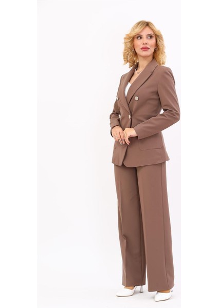 Erkek Yaka Torba Cepli Klasik Ceket & Bol Paça Pantolon-Kahve