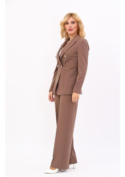 Erkek Yaka Torba Cepli Klasik Ceket & Bol Paça Pantolon-Kahve fiyatları